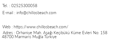 Chillos Beach Hotel & Lounge telefon numaralar, faks, e-mail, posta adresi ve iletiim bilgileri